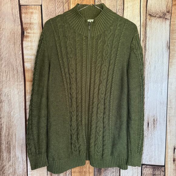 L.L.Bean Cardigan Sweater Cable Knit Full Zip Olive Green Plus Size 3X Winter - Picture 1 of 10